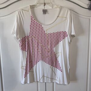 Chico's Short-Sleeved, PaTriotic Shirt with Single Star and Scoop‎ Neck.